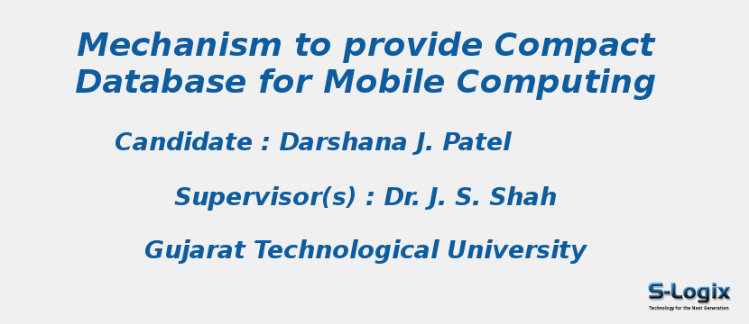 Mechanism to provide Compact Database for Mobile Computing