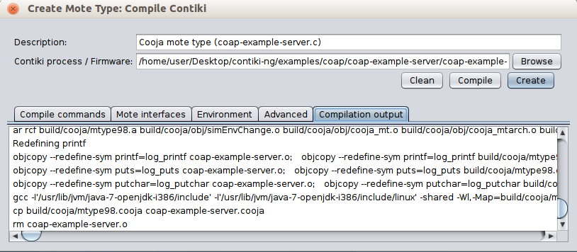 Create a server node in cooja mote type