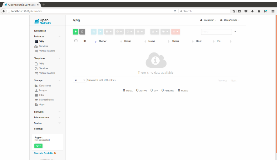 In OpenNebula Dashboard, click the “VMs”