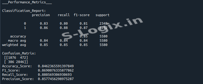 MLP Classifier Output Screenshot